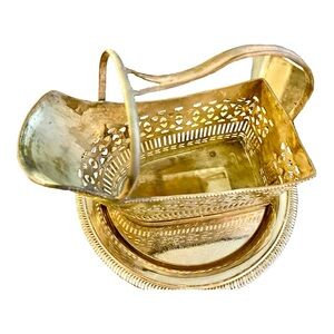 ✨Vintage 1930’s Silver Plate Solid Brass Hand Made Wine Bottle Basket Caddy✨